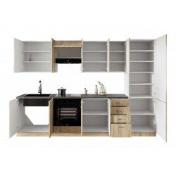 Cocina roble 9 módulos 300  cm con encimera