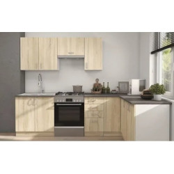 cocina L270 x L148 cm colr roble con encimera
