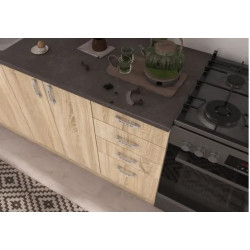 cocina L270 x L148 cm colr roble con encimera