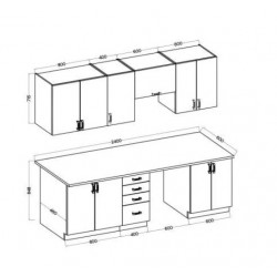 cocina roble ancho 240 cm sin encimera